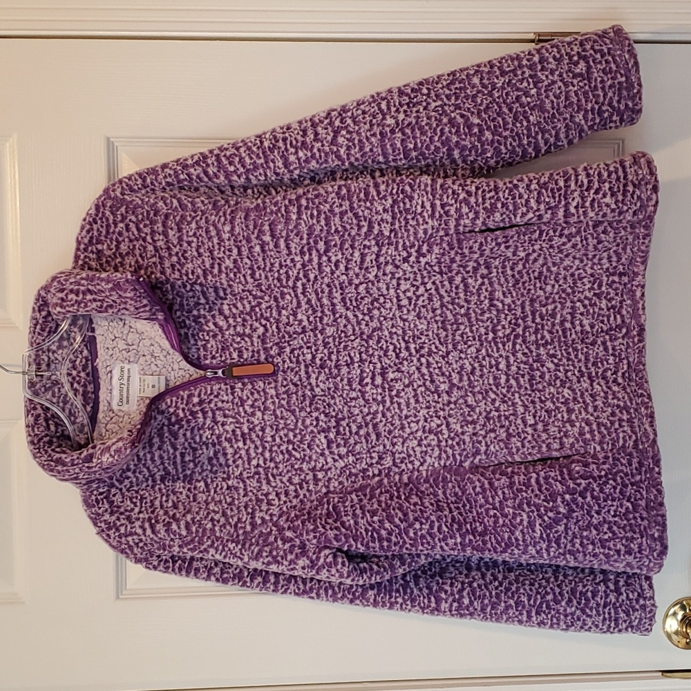 Country Store | Purple and White Fleece Quarter Zip Sweater